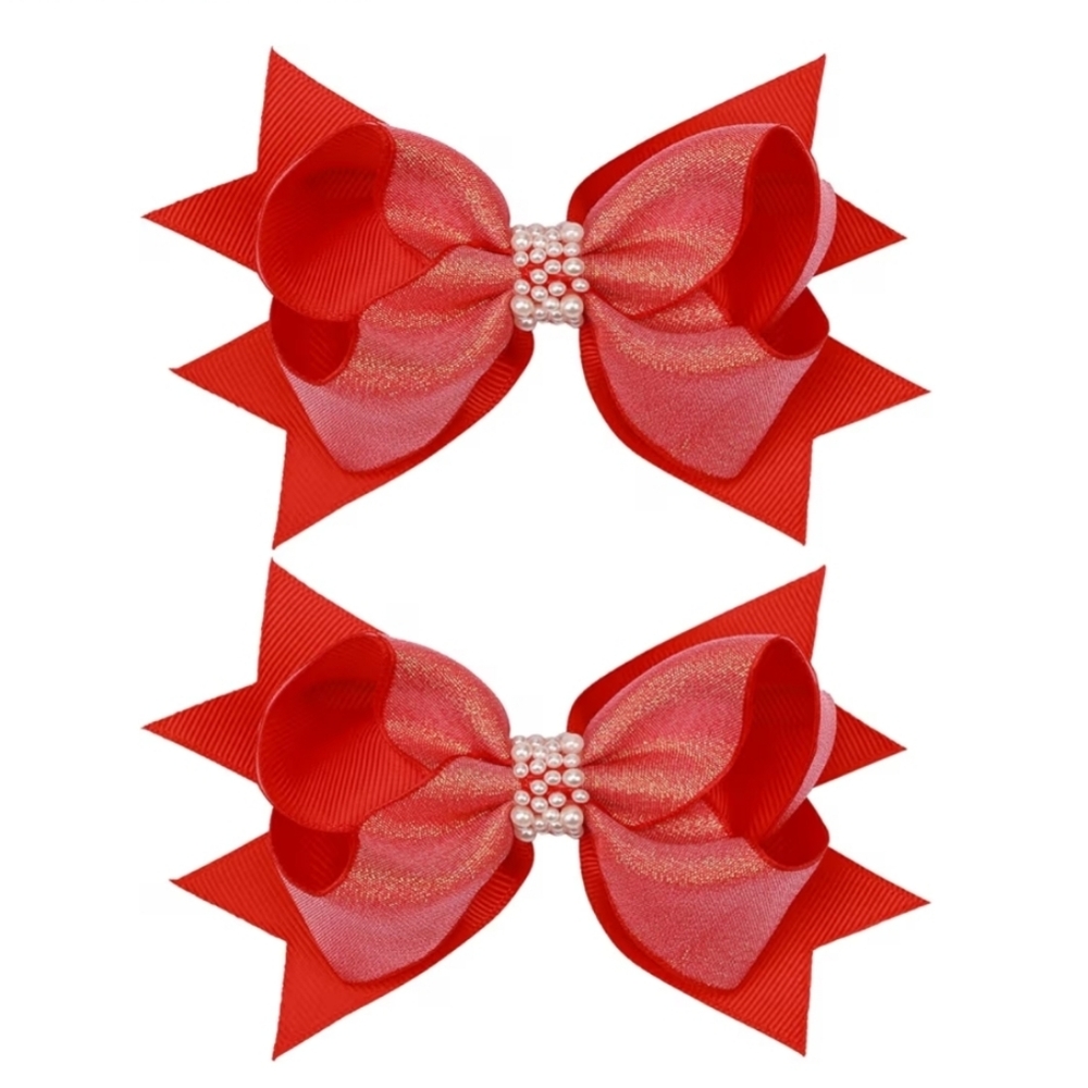 Red Glitter Hair Bows for Kids